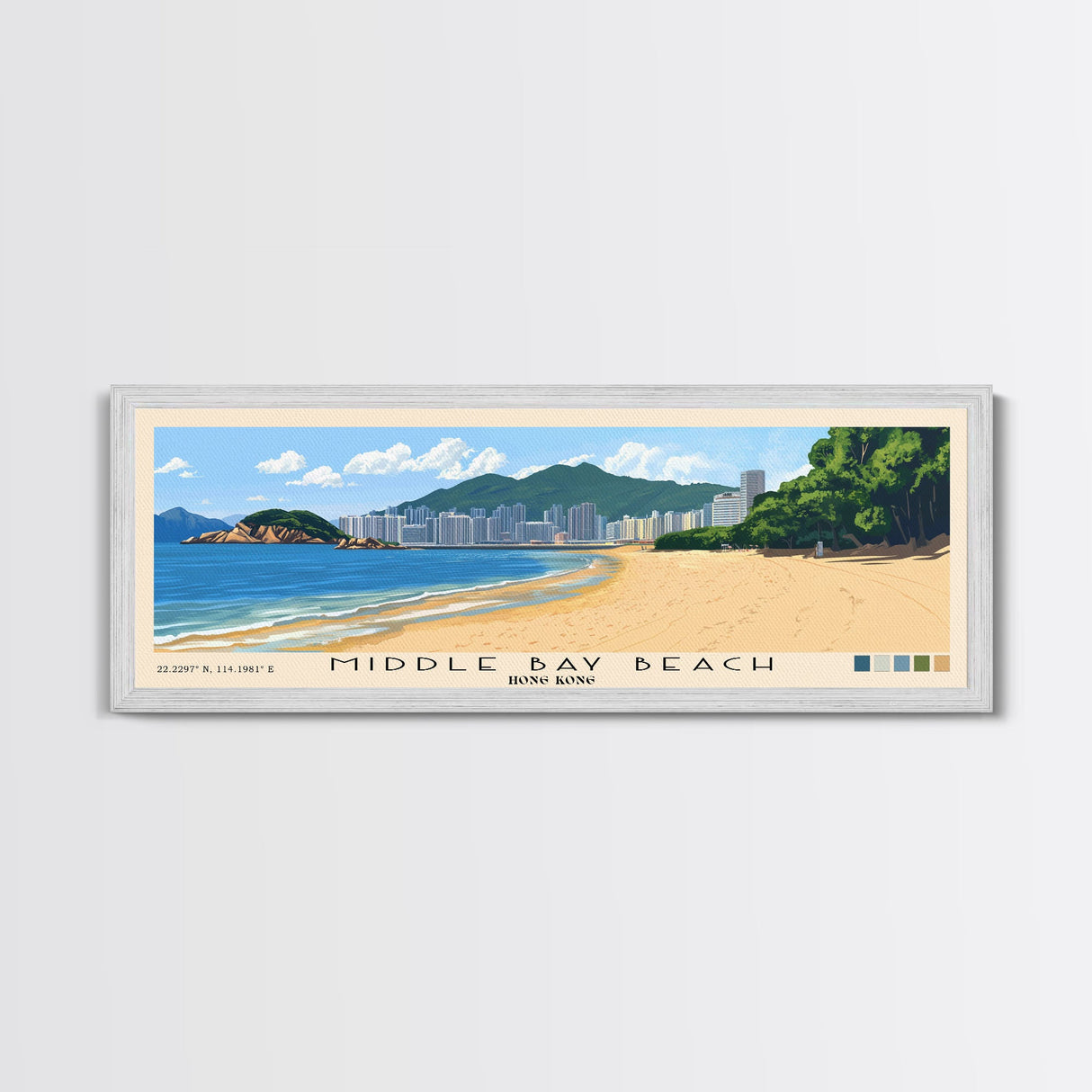 Middle Bay Beach, Hong Kong Panoramic Print, Vacation Gift, Hong Kong Wall Art, Beach Painting, Beach Decor, Beach Or Lakehouse Art