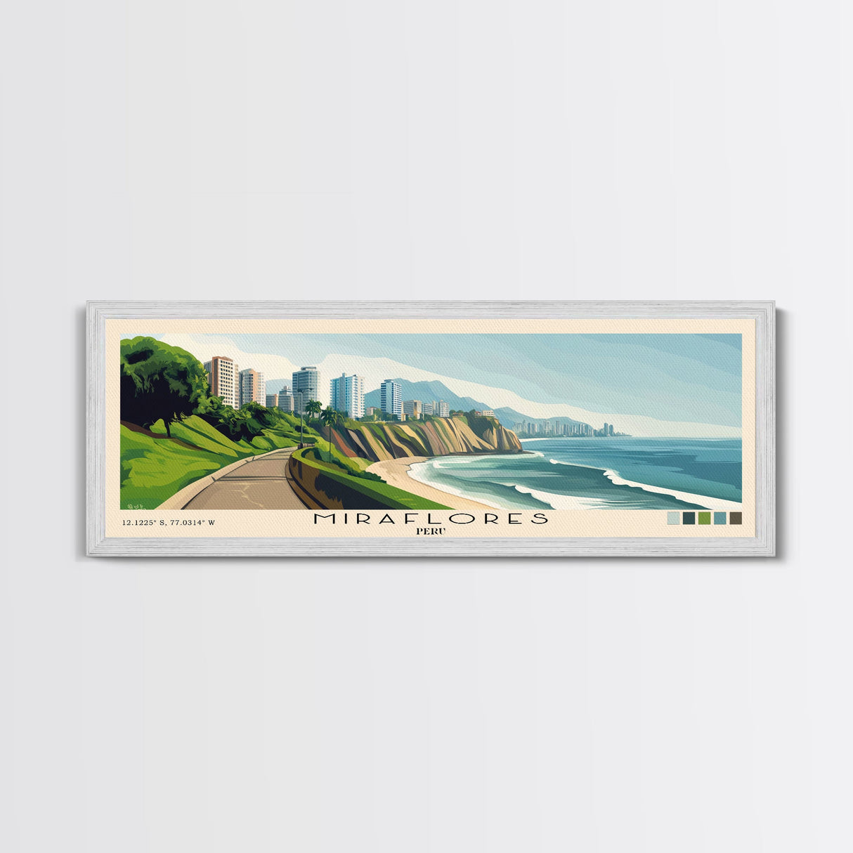 Miraflores, Peru Panoramic Print, Vacation Gift, Peru Wall Art, Beach Painting, Beach Decor, Beach Or Lakehouse Art