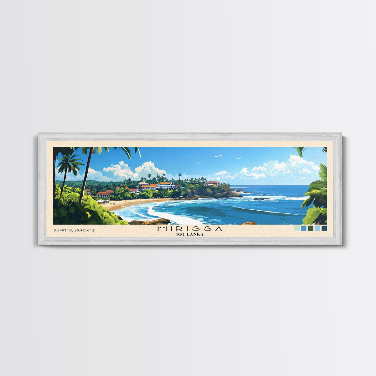 Mirissa, Sri Lanka Panoramic Beach Print, Vacation Gift, Sri Lanka Wall Art, Beach Painting, Beach Decor, Beach Painting