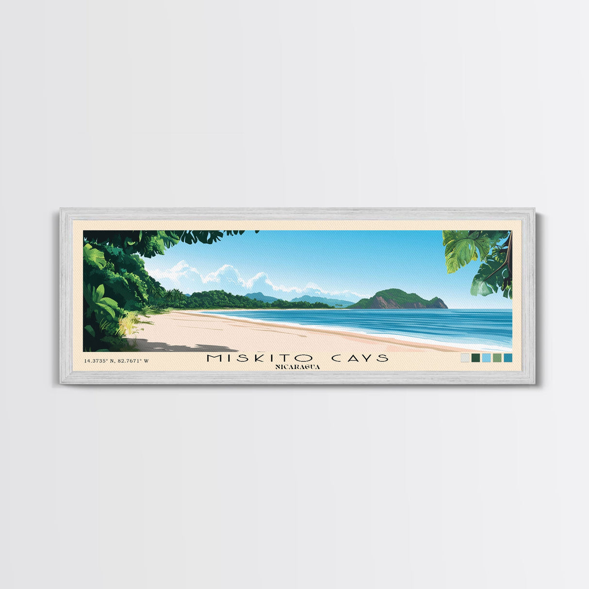 Miskito Cays, Nicaragua Panoramic Beach Print, Vacation Gift, Nicaragua Wall Art, Framed Canvas Print, Framed Beach Painting