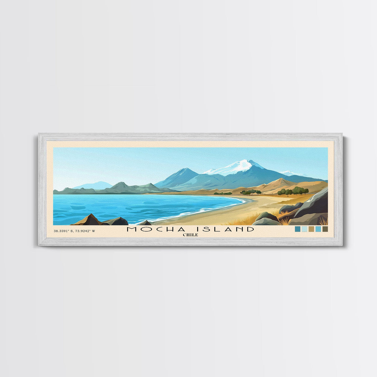 Mocha Island, Chile Panoramic Print, Vacation Gift, Chile Wall Art, Beach Painting, Beach Decor, Large Wall Art, Wood Frame Art