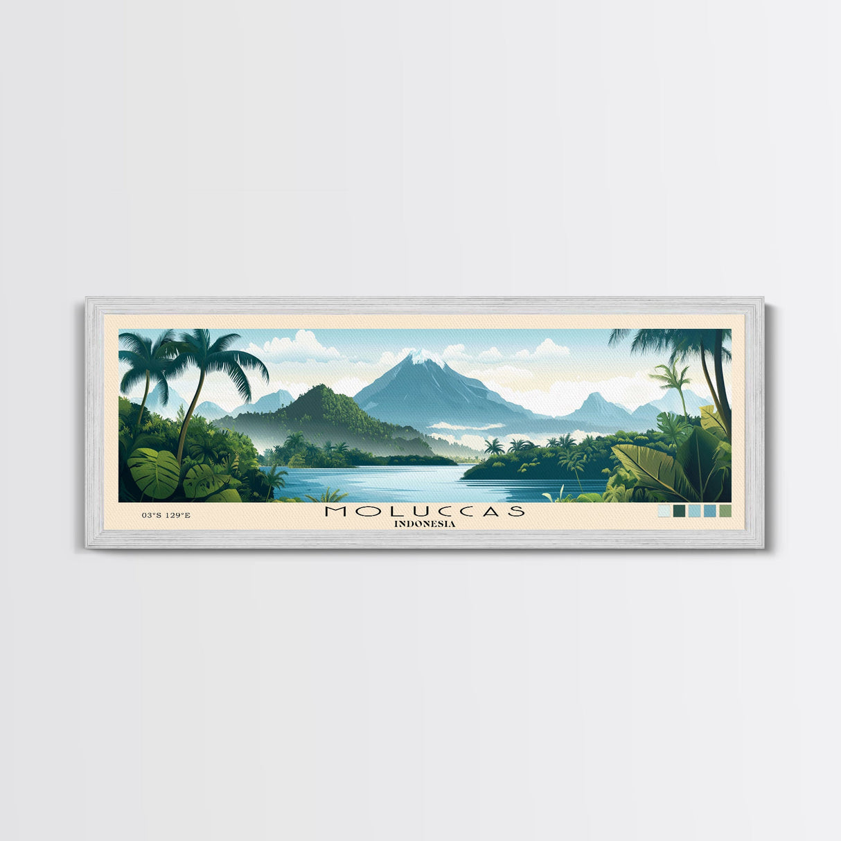 Moluccas, Indonesia Panoramic Beach Print, Vacation Gift, Indonesia Wall Art, Beach Painting, Beach Decor, Beach Painting