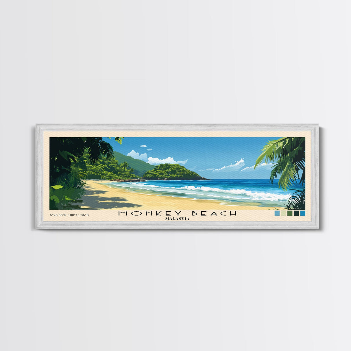 Monkey Beach, Malasyia Panoramic Print, Vacation Gift, Malasyia Wall Art, Beach Painting, Beach Decor, Large Wall Art, Wood Frame Art