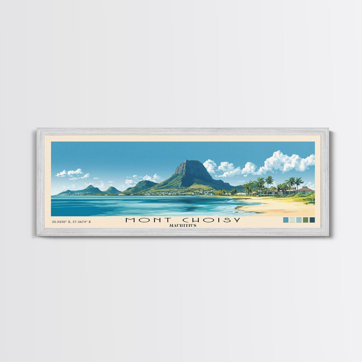 Mont Choisy, Mauritius Panoramic Beach Print, Vacation Gift, Mauritius Wall Art, Framed Canvas Print, Framed Beach Painting