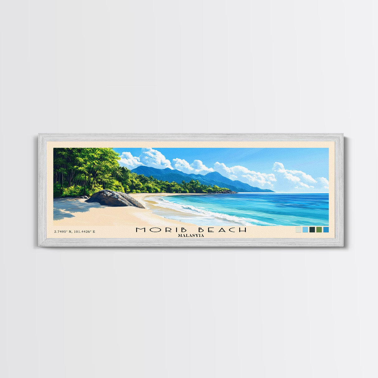 Morib Beach, Malasyia Panoramic Beach Print, Vacation Gift, Malasyia Wall Art, Framed Canvas Print, Framed Beach Painting