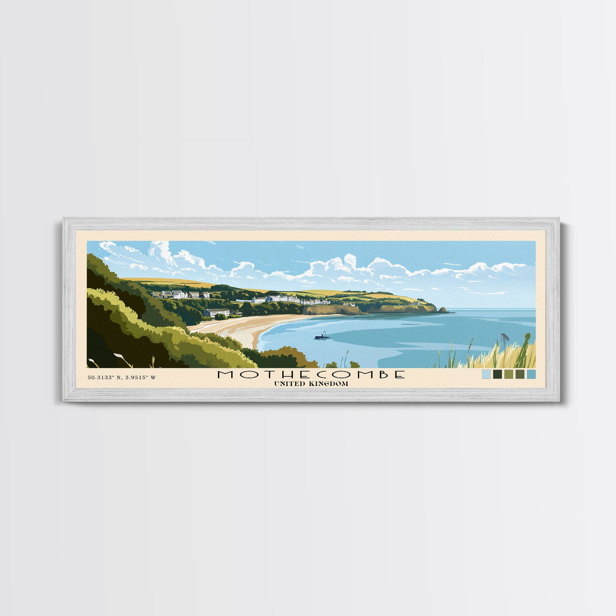 Mothecombe, United Kingdom Panoramic Print, Vacation Gift, United Kingdom Wall Art, Beach Painting, Beach Decor, Beach Or Lakehouse Art