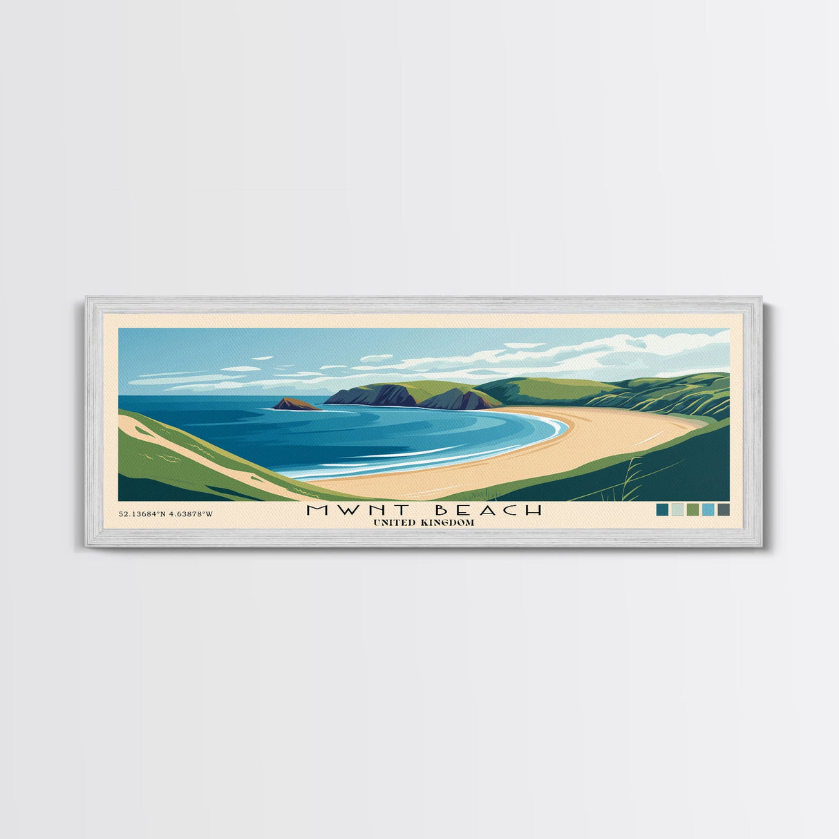 Mwnt Beach, United Kingdom Panoramic Beach Print, Vacation Gift, United Kingdom Wall Art, Framed Canvas Print, Framed Beach Painting