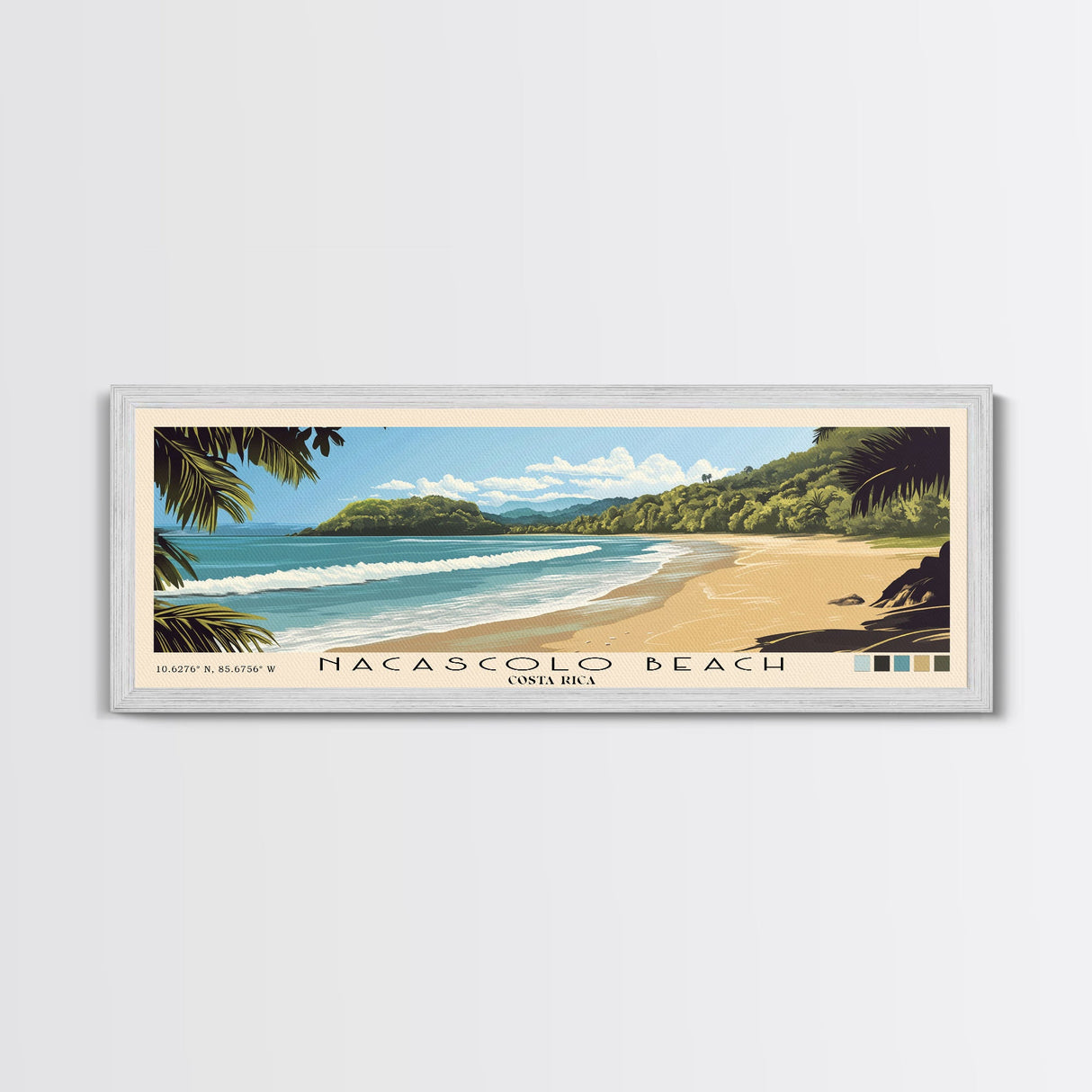 Nacascolo Beach, Costa Rica Panoramic Print, Vacation Gift, Costa Rica Wall Art, Beach Painting, Beach Decor, Large Wall Art, Wood Frame Art