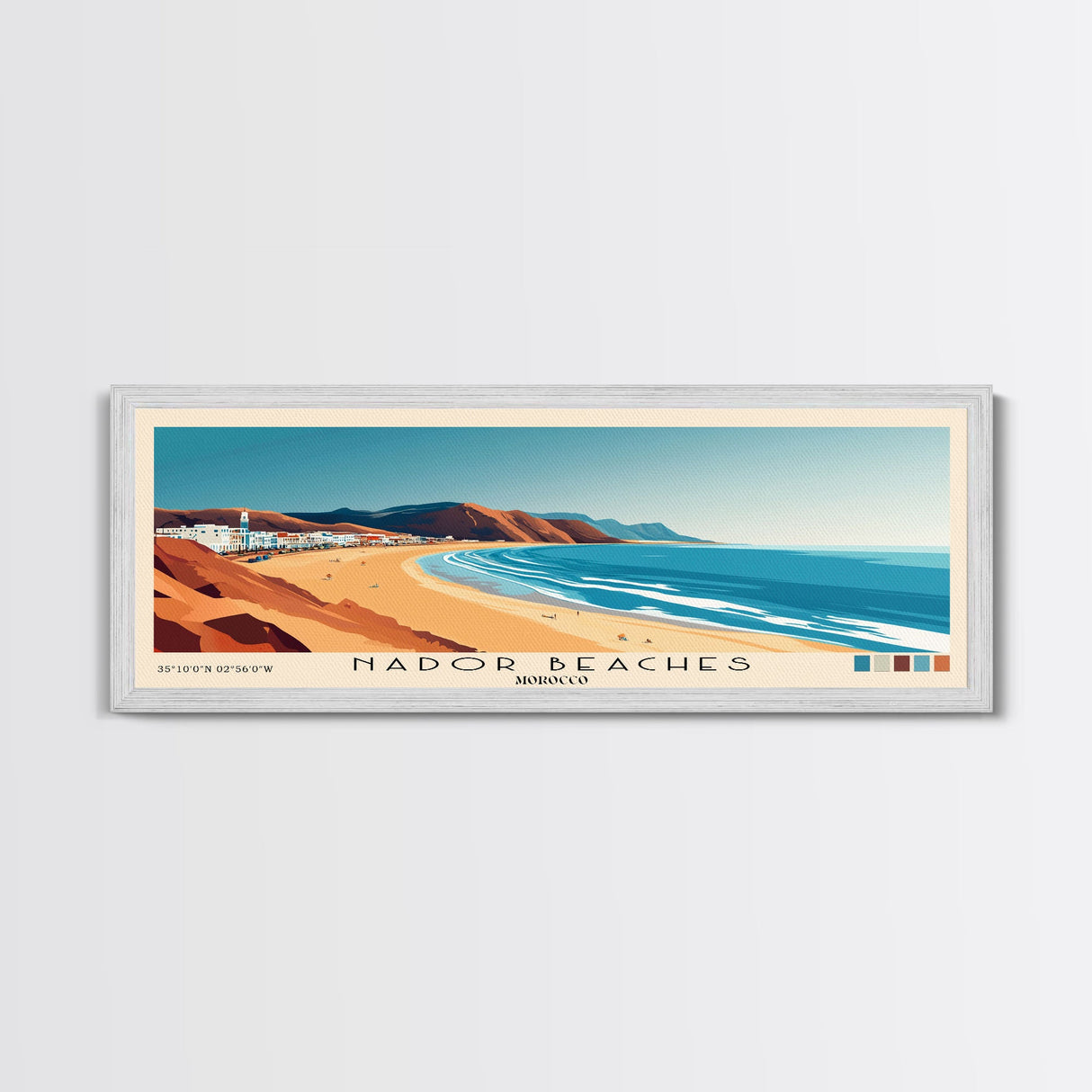 Nador Beaches, Morocco Panoramic Beach Print, Vacation Gift, Morocco Wall Art, Framed Canvas Print, Framed Beach Painting