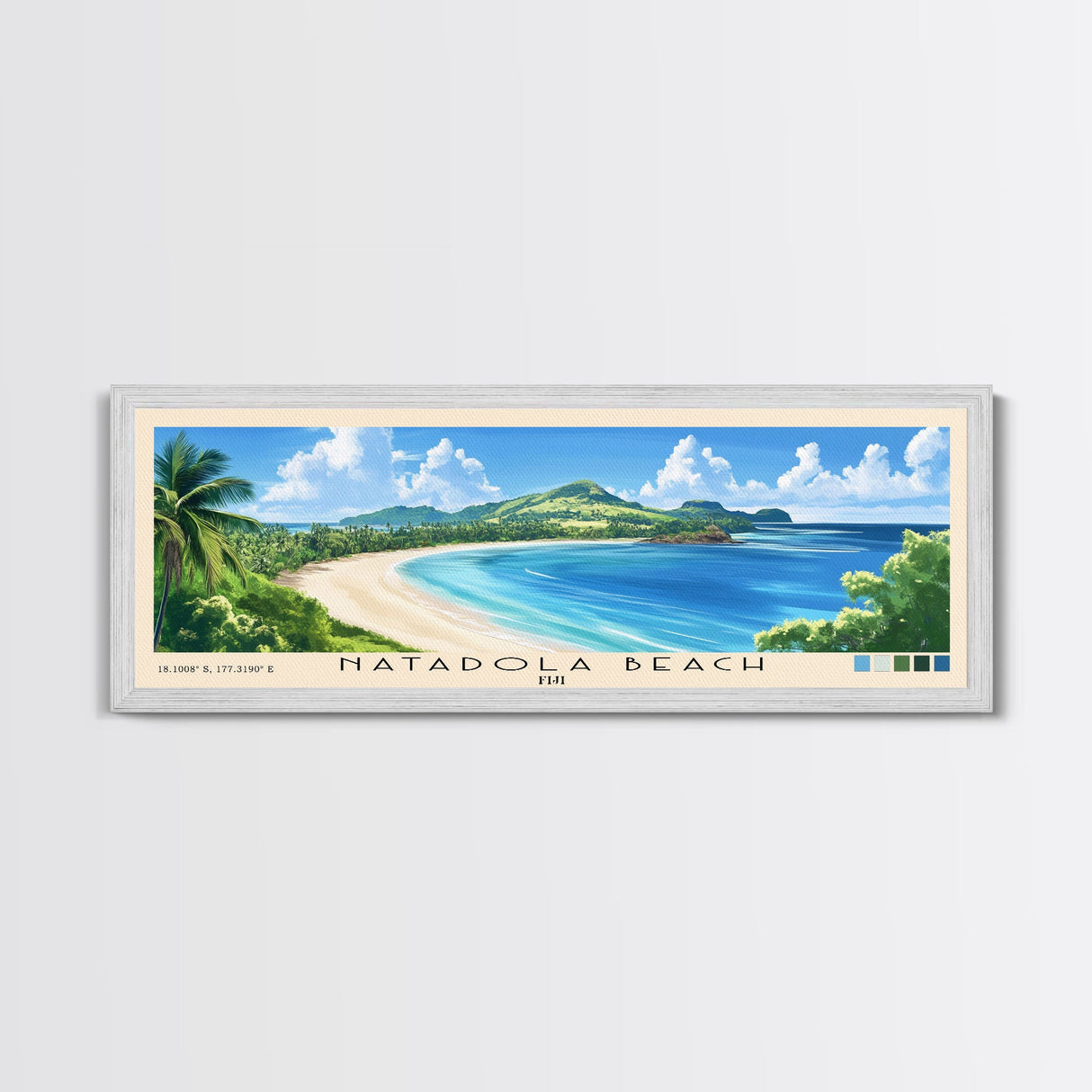 Natadola Beach, Fiji Panoramic Beach Print, Vacation Gift, Fiji Wall Art, Beach Painting, Beach Decor, Beach Painting