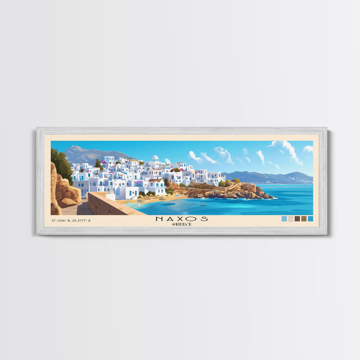 Naxos, Greece Panoramic Beach Print, Vacation Gift, Greece Wall Art, Beach Painting, Beach Decor, Beach Painting