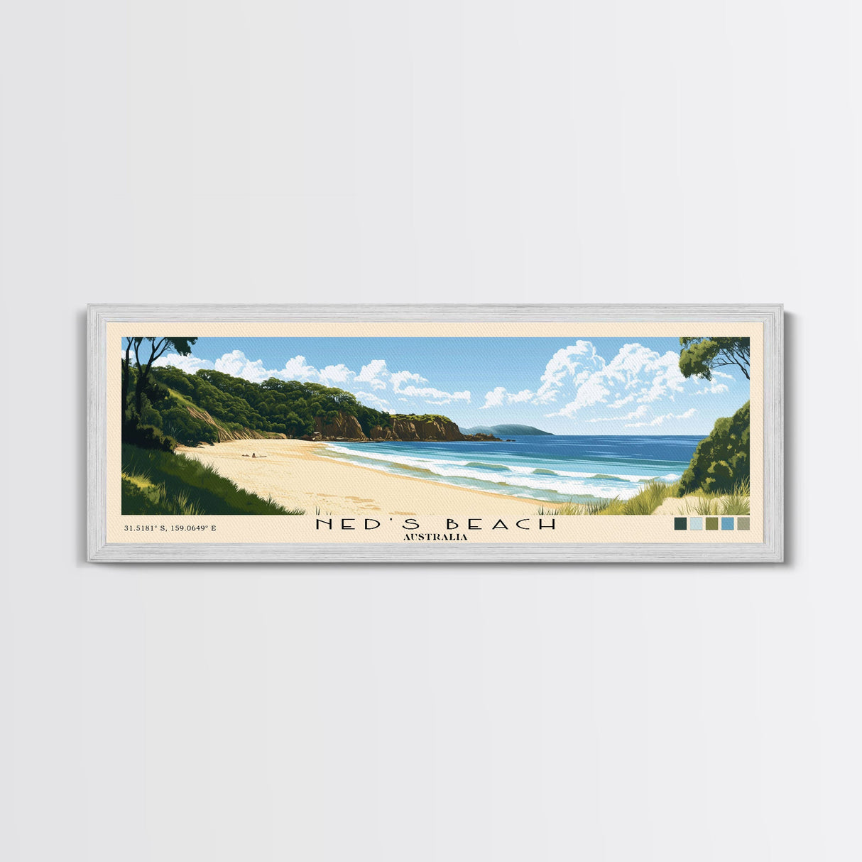 Ned's Beach, Australia Panoramic Print, Vacation Gift, Australia Wall Art, Beach Painting, Beach Decor, Large Wall Art, Wood Frame Art