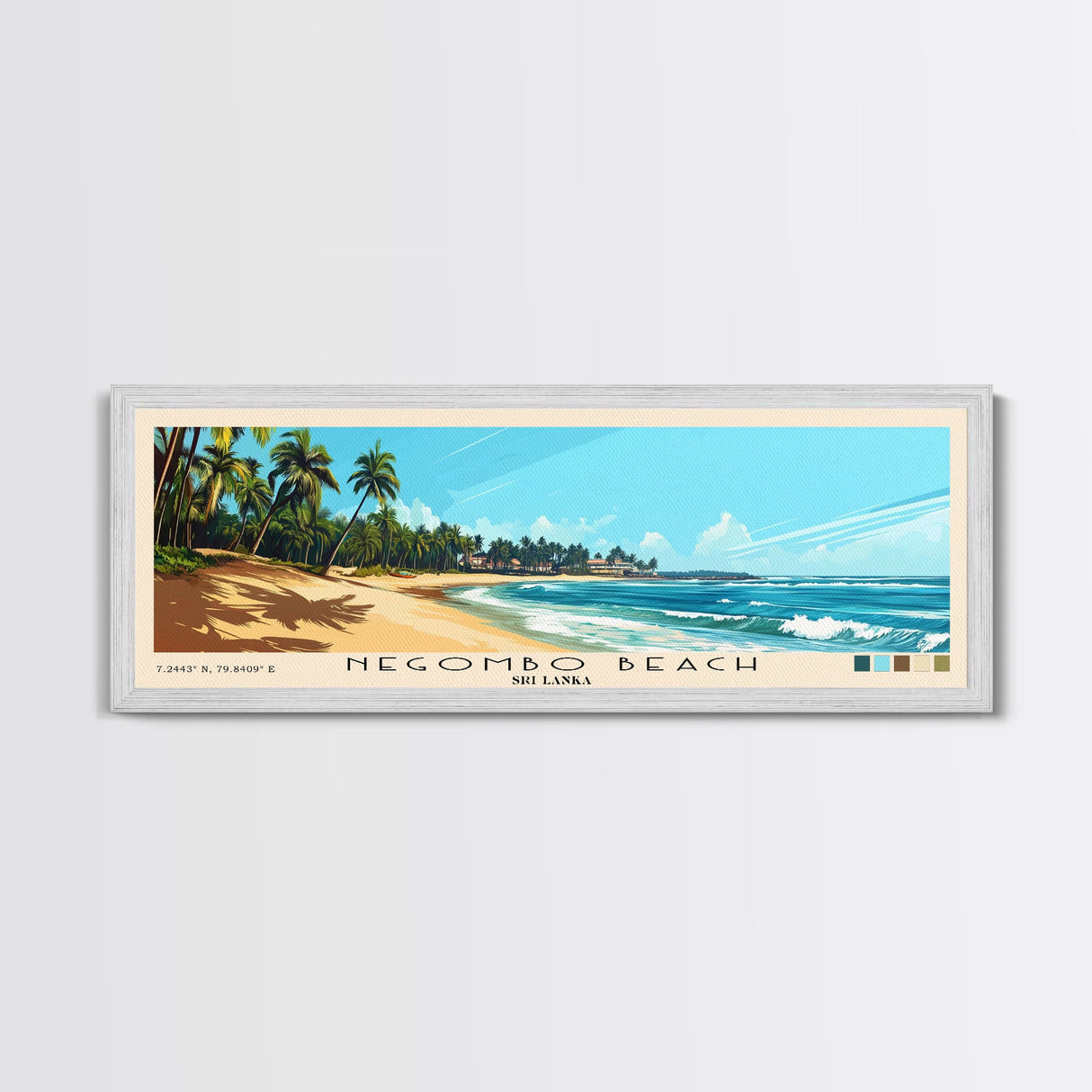 Negombo beach, Sri Lanka Panoramic Beach Print, Vacation Gift, Sri Lanka Wall Art, Framed Canvas Print, Framed Beach Painting