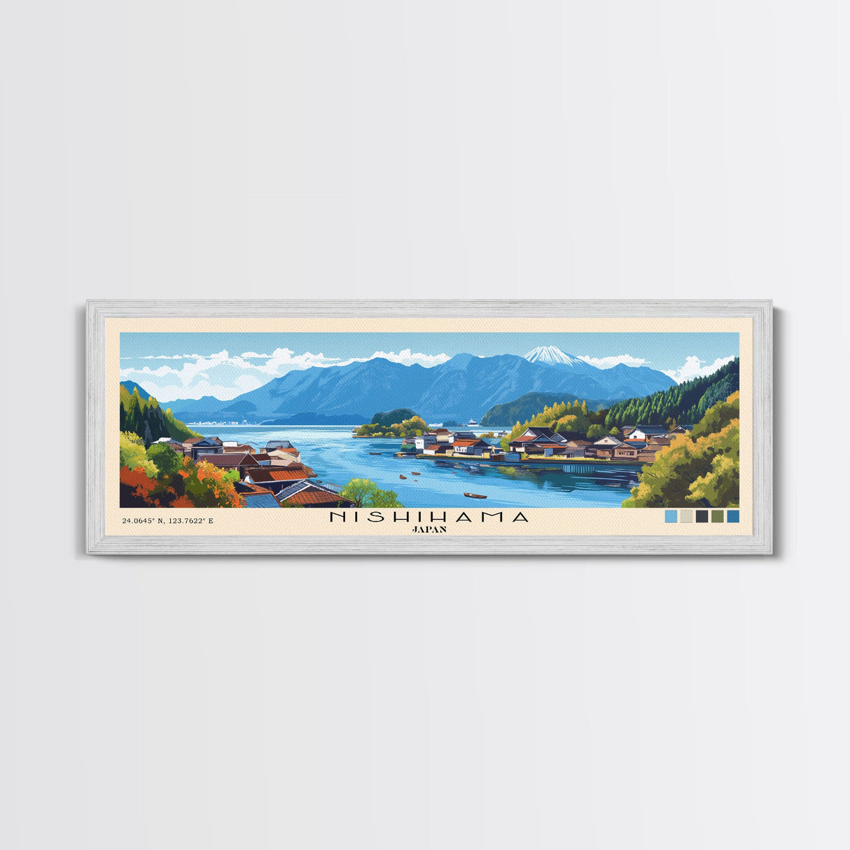 Nishihama, Japan Panoramic Beach Print, Vacation Gift, Japan Wall Art, Beach Painting, Beach Decor, Beach Painting