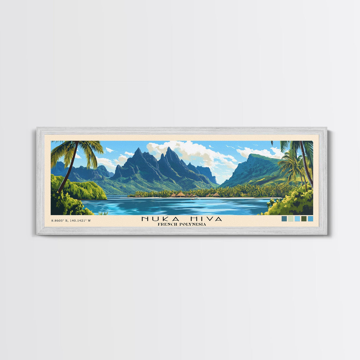 Nuka Hiva, French Polynesia Panoramic Beach Print, Vacation Gift, French Polynesia Wall Art, Beach Painting, Beach Decor, Beach Painting