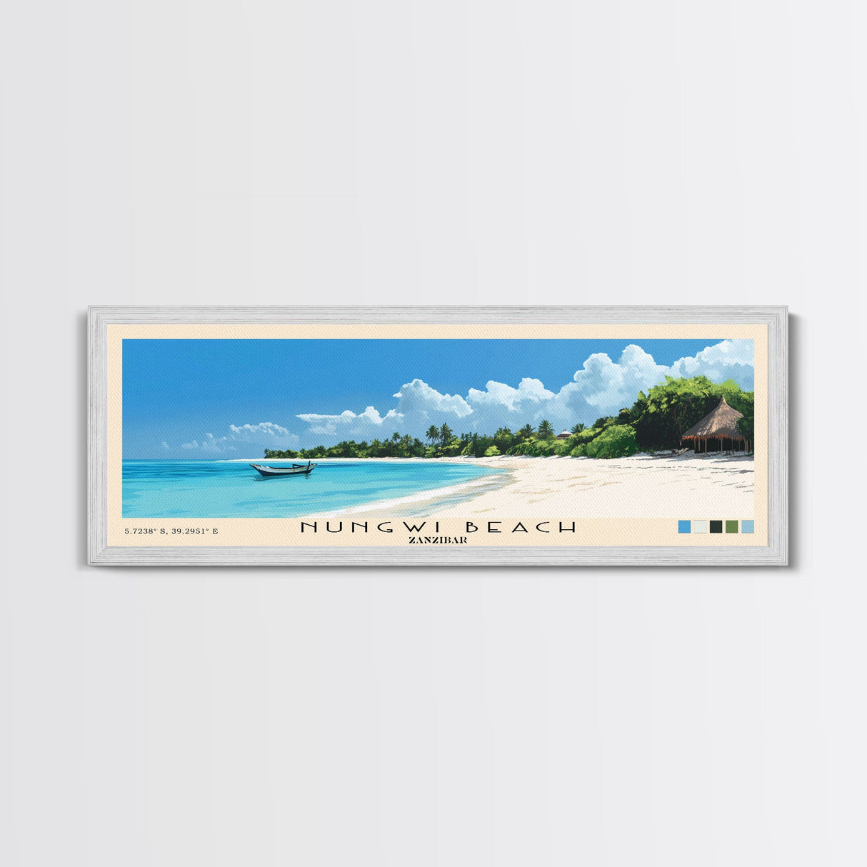 Nungwi Beach, Zanzibar Panoramic Beach Print, Vacation Gift, Zanzibar Wall Art, Framed Canvas Print, Framed Beach Painting