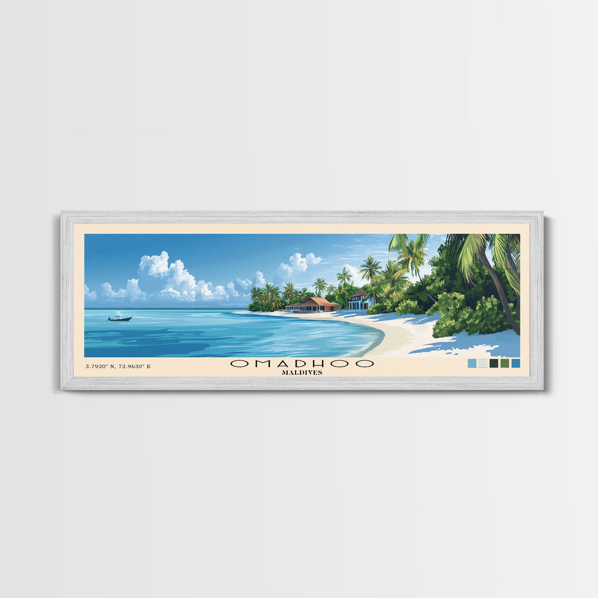 Omadhoo, Maldives Panoramic Print, Vacation Gift, Maldives Wall Art, Beach Painting, Beach Decor, Beach Or Lakehouse Art