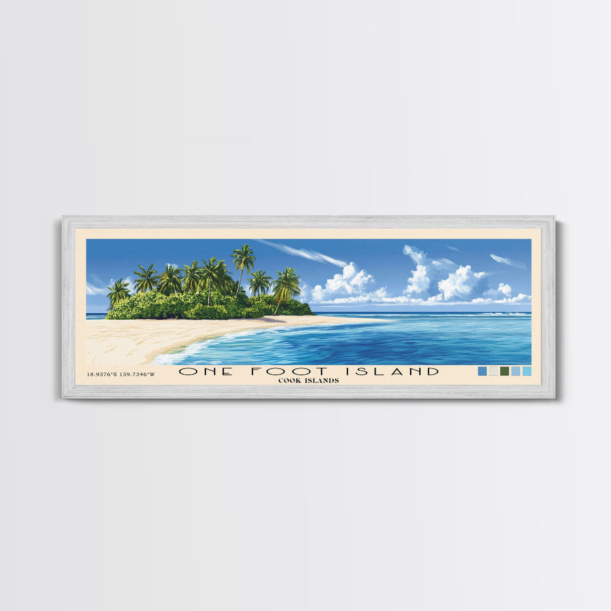 One Foot Island, Cook Islands Panoramic Beach Print, Vacation Gift, Cook Islands Wall Art, Beach Painting, Beach Decor, Beach Painting