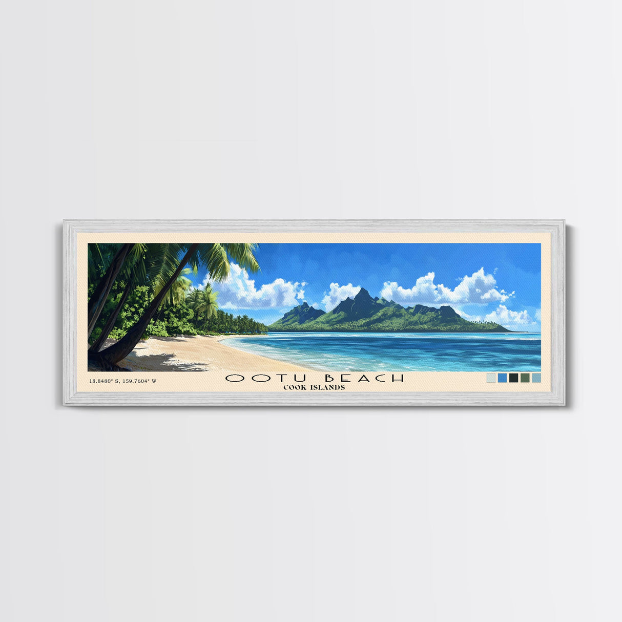 Ootu Beach, Cook Islands Panoramic Print, Vacation Gift, Cook Islands Wall Art, Beach Painting, Beach Decor, Large Wall Art, Wood Frame Art