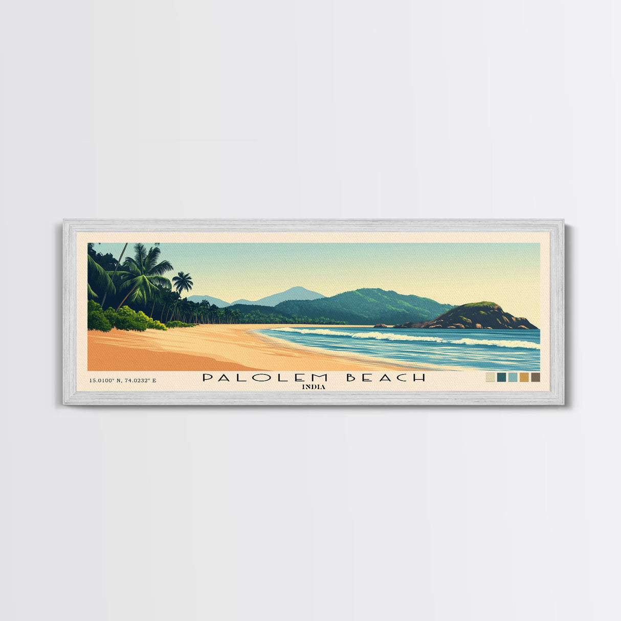 Palolem Beach, India Panoramic Beach Print, Vacation Gift, India Wall Art, Beach Painting, Beach Decor, Beach Painting