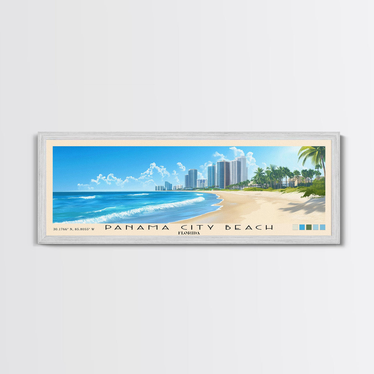 Panama City Beach, Florida Panoramic Print, Vacation Gift, Florida Wall Art, Beach Painting, Beach Decor, Large Wall Art, Wood Frame Art