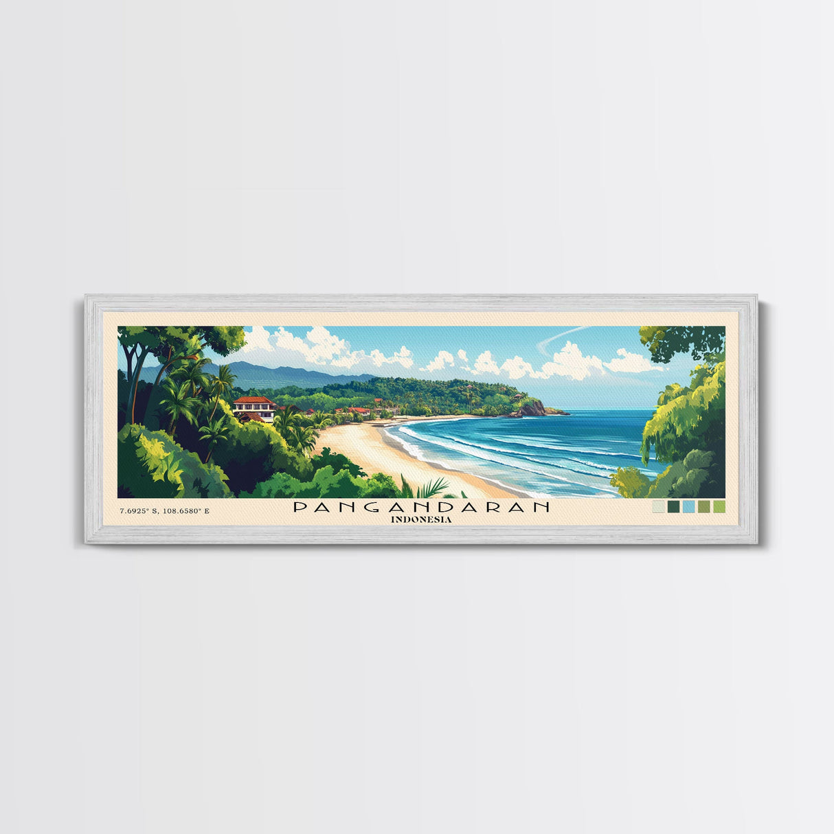 Pangandaran, Indonesia Panoramic Beach Print, Vacation Gift, Indonesia Wall Art, Framed Canvas Print, Framed Beach Painting