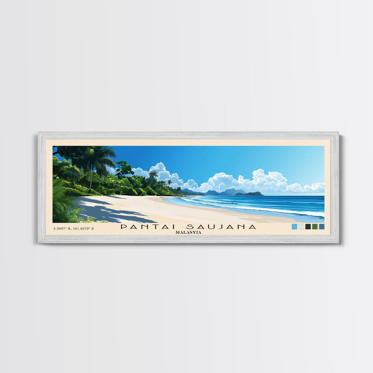 Pantai Saujana, Malasyia Panoramic Print, Vacation Gift, Malasyia Wall Art, Beach Painting, Beach Decor, Beach Or Lakehouse Art