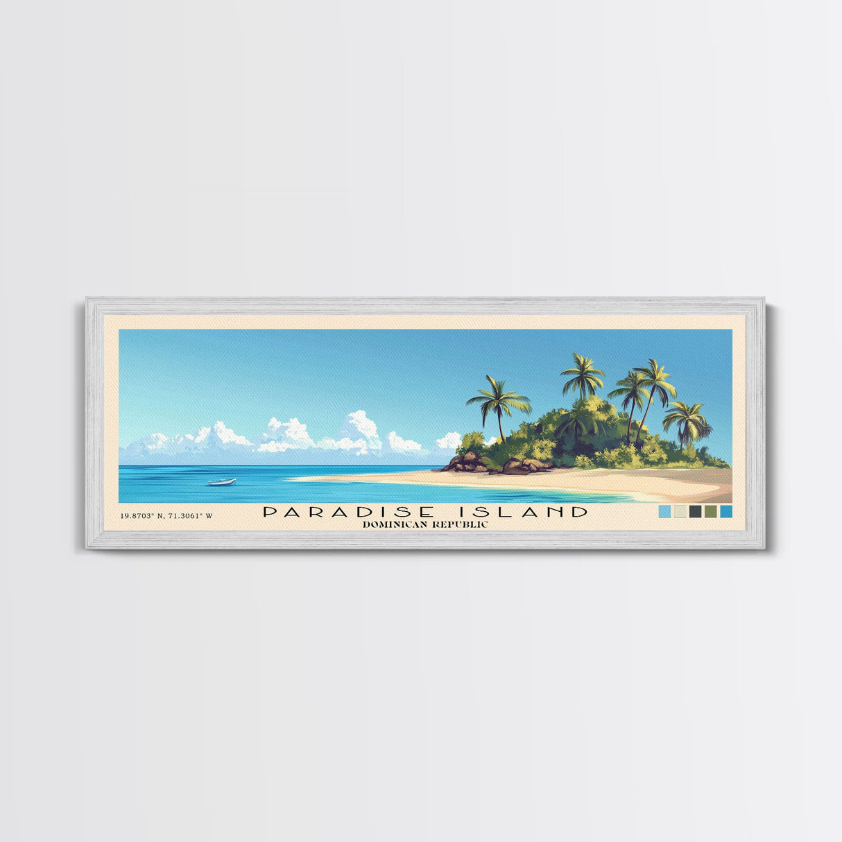 Paradise Island, Dominican Republic Panoramic Beach Print, Vacation Gift, Dominican Republic Wall Art, Framed Canvas Print, Framed Beach Painting