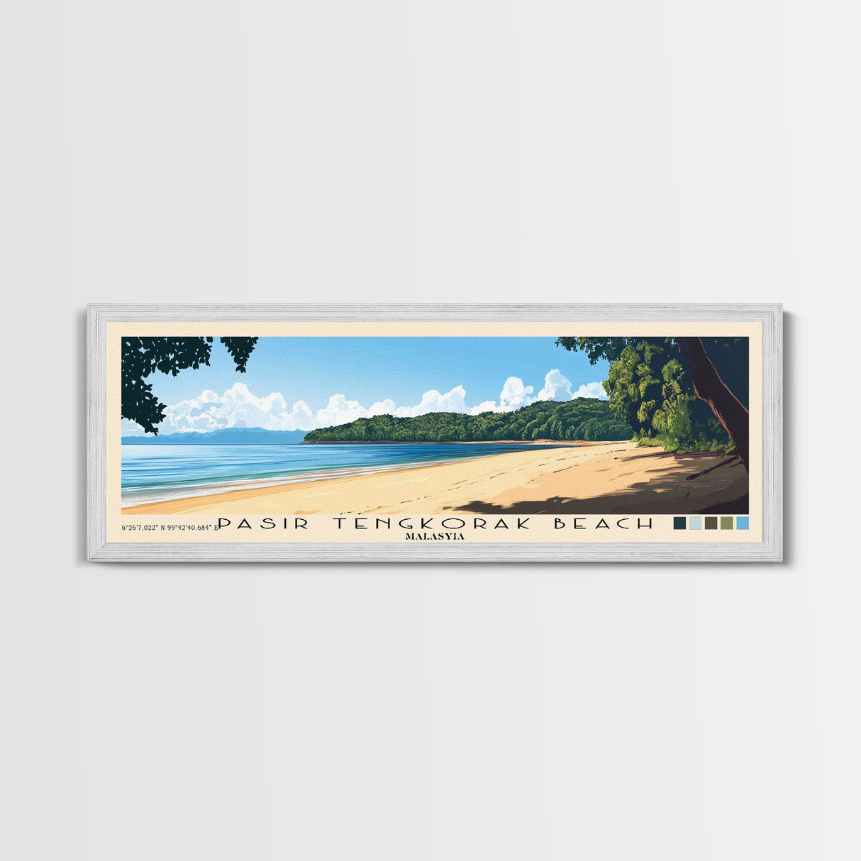 Pasir Tengkorak Beach, Malasyia Panoramic Print, Vacation Gift, Malasyia Wall Art, Beach Painting, Beach Decor, Large Wall Art, Wood Frame Art