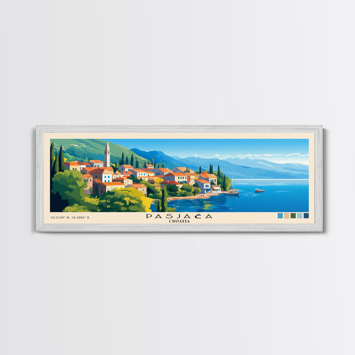 Pasjača, Croatia Panoramic Beach Print, Vacation Gift, Croatia Wall Art, Framed Canvas Print, Framed Beach Painting