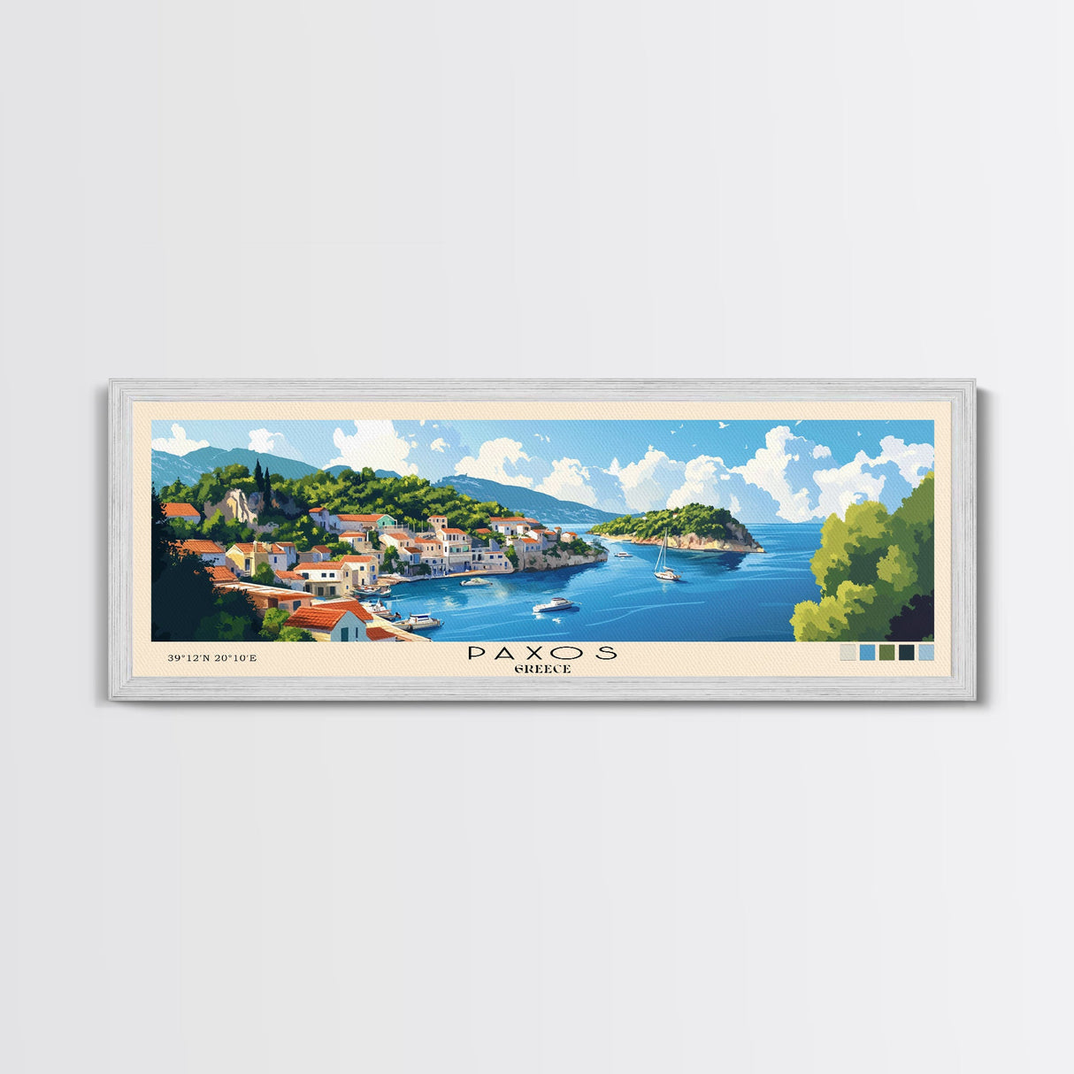 Paxos, Greece Panoramic Print, Vacation Gift, Greece Wall Art, Vacation Wall Art, Vacatation Memories, Beach Decor, Beach Or Lakehouse Art