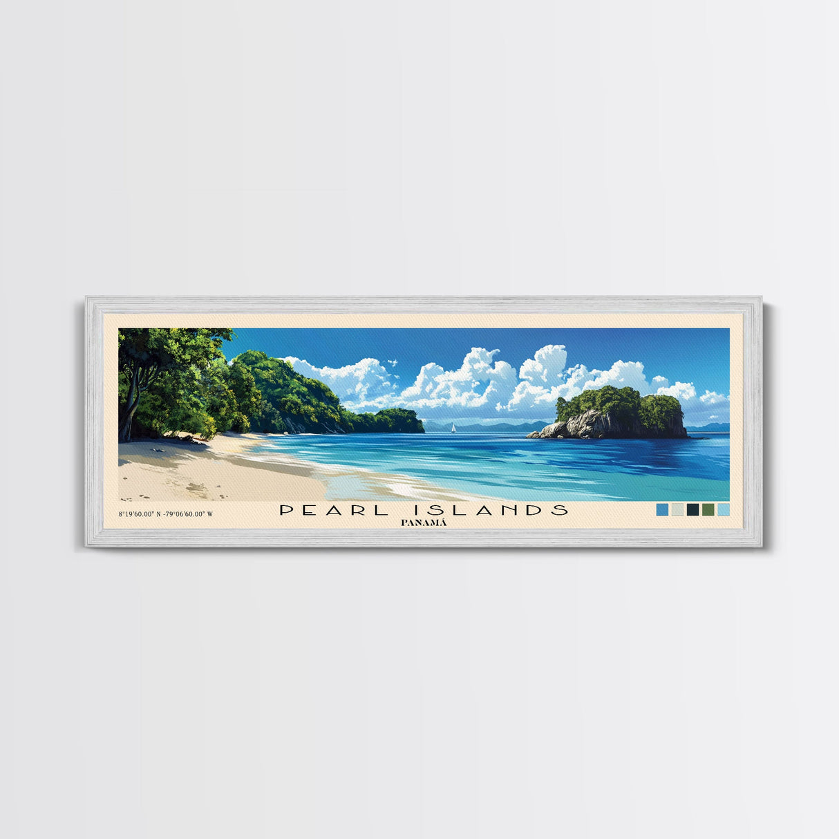 Pearl Islands, Panamá Panoramic Beach Print, Vacation Gift, Panamá Wall Art, Framed Canvas Print, Framed Beach Painting