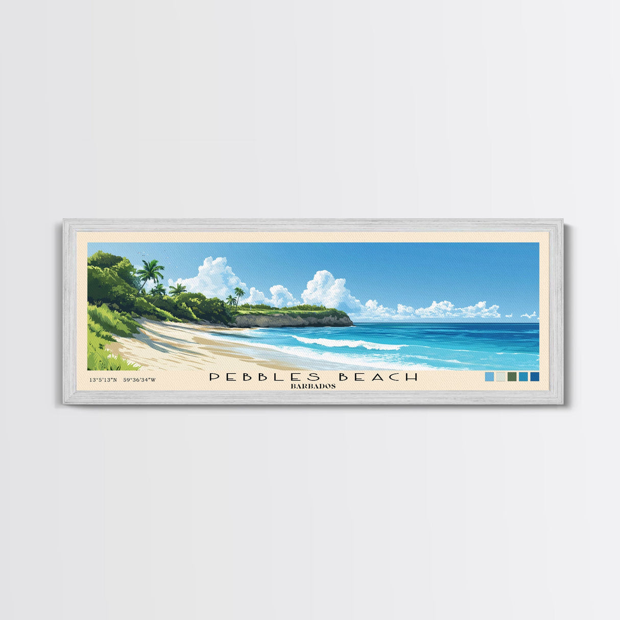 Pebbles Beach, Barbados Panoramic Print, Vacation Gift, Barbados Wall Art, Vacation Wall Art, Vacatation Memories, Beach Decor, Beach Or Lakehouse Art