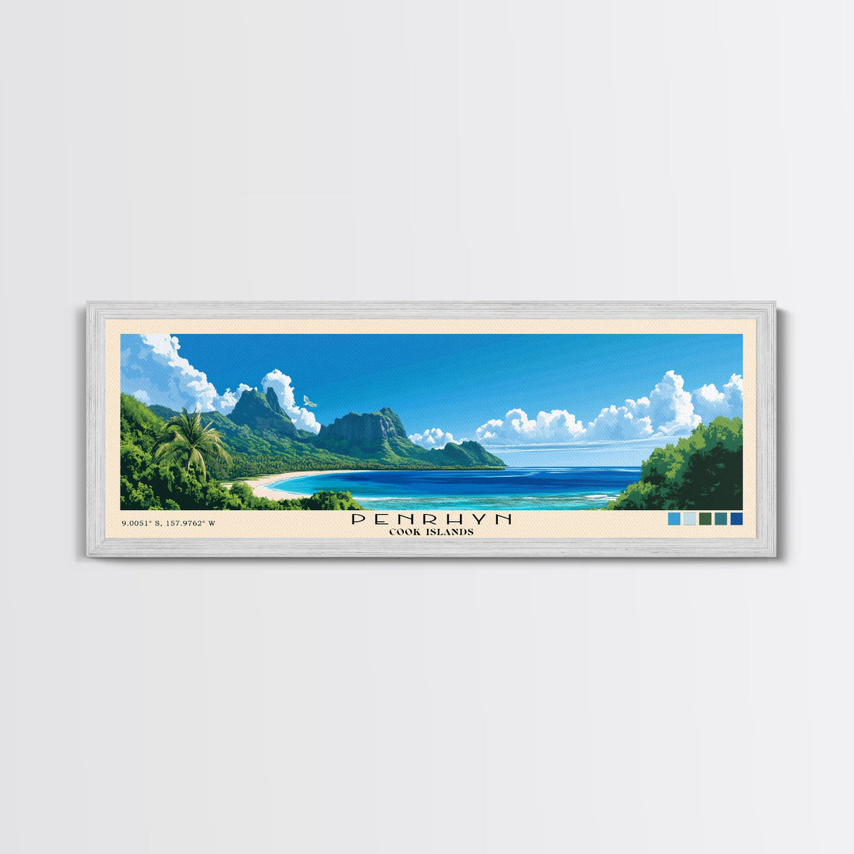 Penrhyn, Cook Islands Panoramic Beach Print, Vacation Gift, Cook Islands Wall Art, Framed Canvas Print, Framed Beach Painting