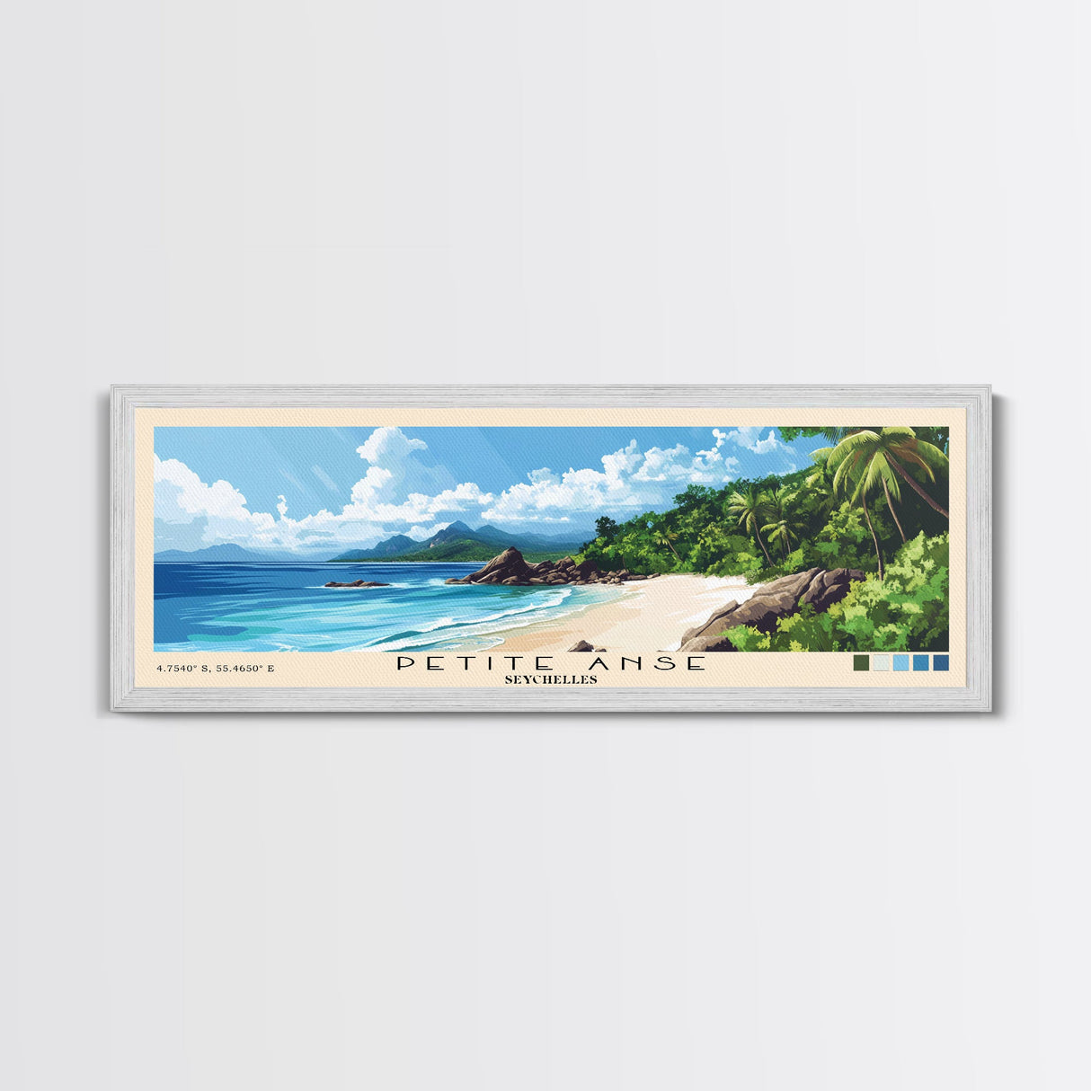 Petite Anse, Seychelles Panoramic Print, Vacation Gift, Seychelles Wall Art, Beach Painting, Beach Decor, Large Wall Art, Wood Frame Art