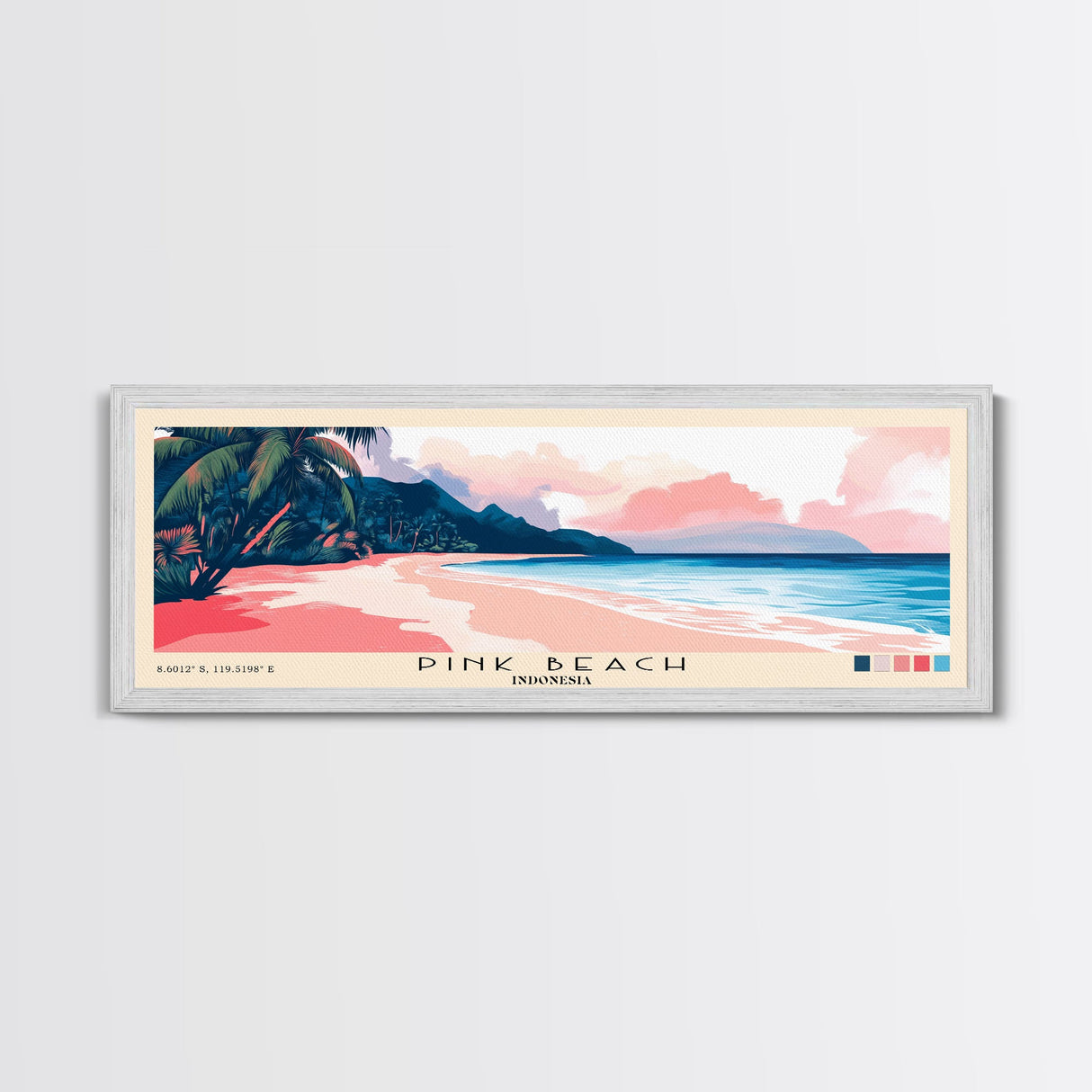 Pink Beach, Indonesia Panoramic Print, Vacation Gift, Indonesia Wall Art, Vacation Wall Art, Vacatation Memories, Beach Decor, Beach Or Lakehouse Art