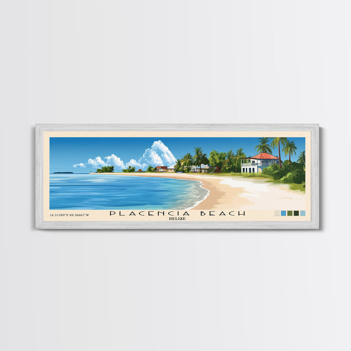 Placencia Beach, Belize Panoramic Print, Vacation Gift, Belize Wall Art, Beach Painting, Beach Decor, Large Wall Art, Wood Frame Art