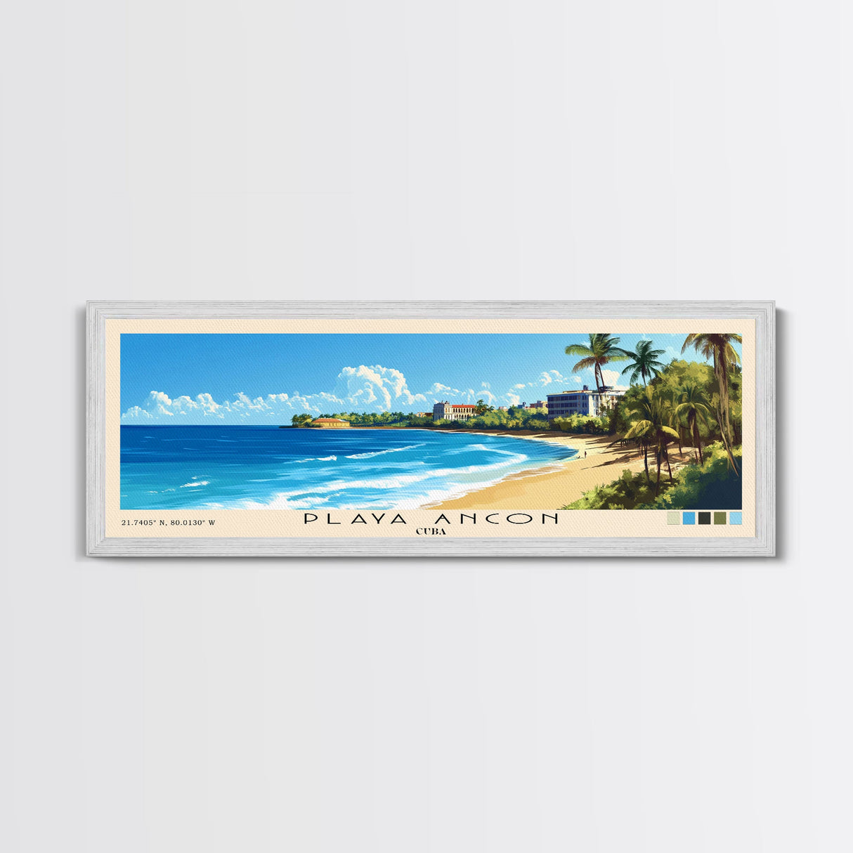 Playa Ancon, Cuba Panoramic Beach Print, Vacation Gift, Cuba Wall Art, Framed Canvas Print, Framed Beach Painting