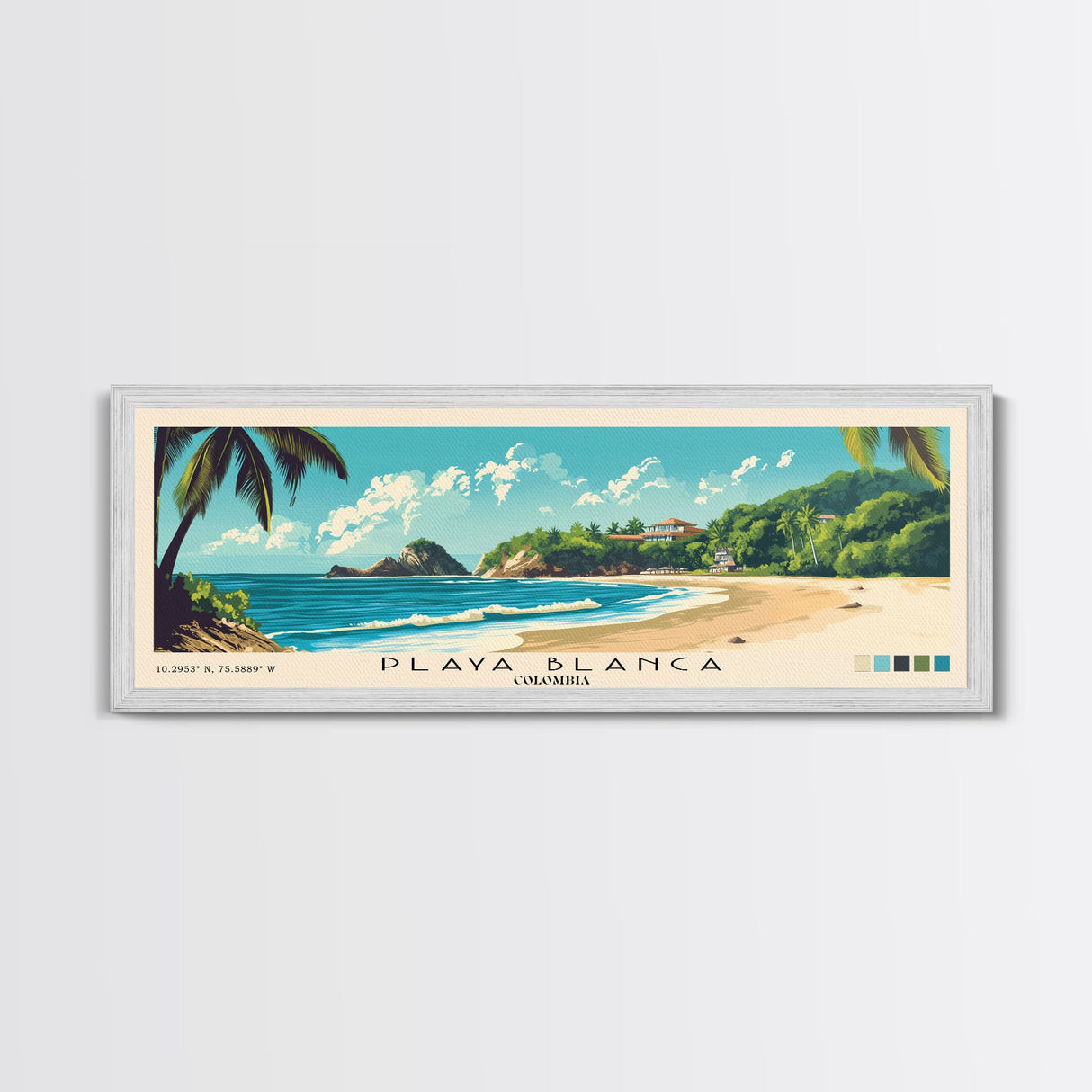 Playa Blanca, Colombia Panoramic Beach Print, Vacation Gift, Colombia Wall Art, Beach Painting, Beach Decor, Beach Painting