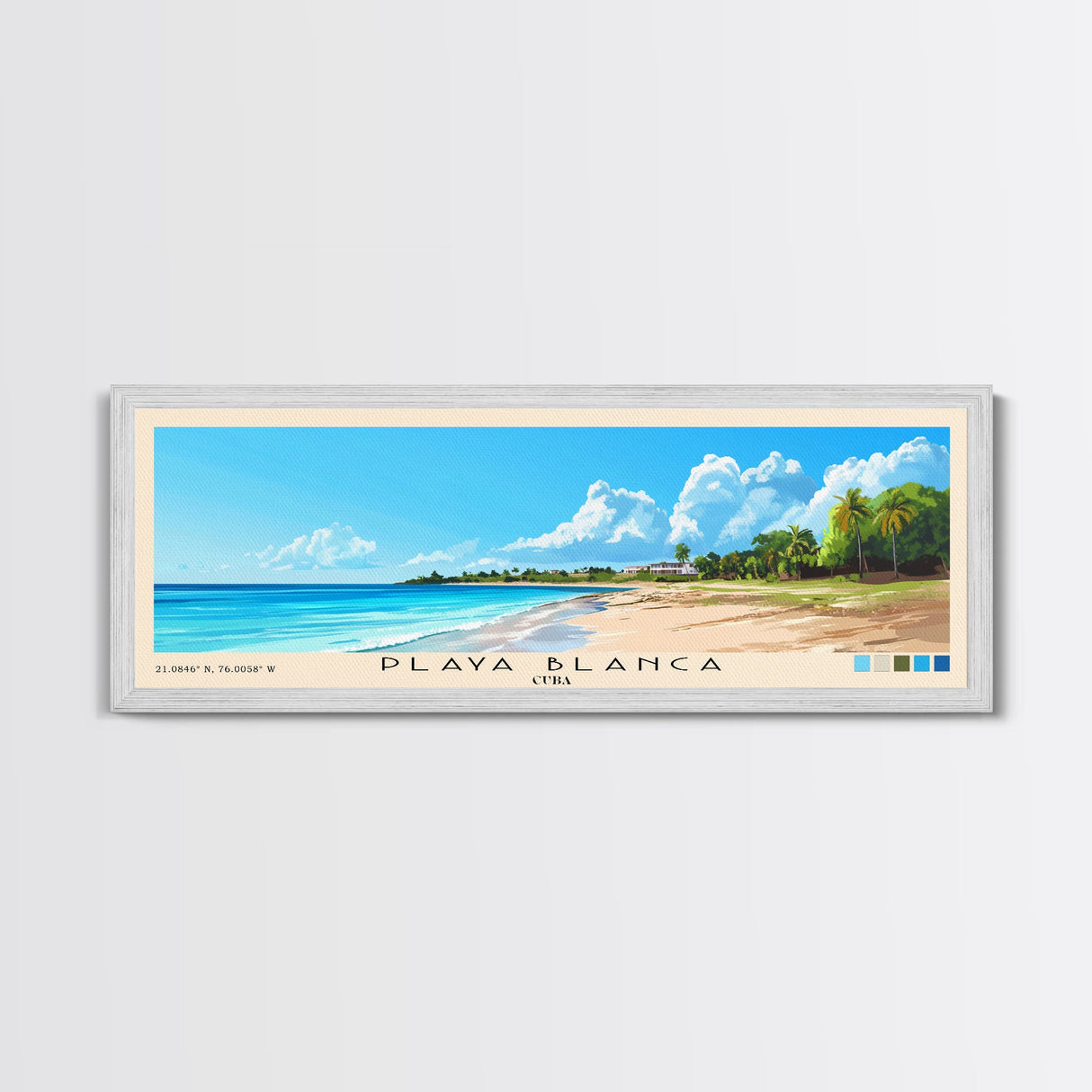 Playa Blanca, Cuba Panoramic Print, Vacation Gift, Cuba Wall Art, Beach Painting, Beach Decor, Large Wall Art, Wood Frame Art