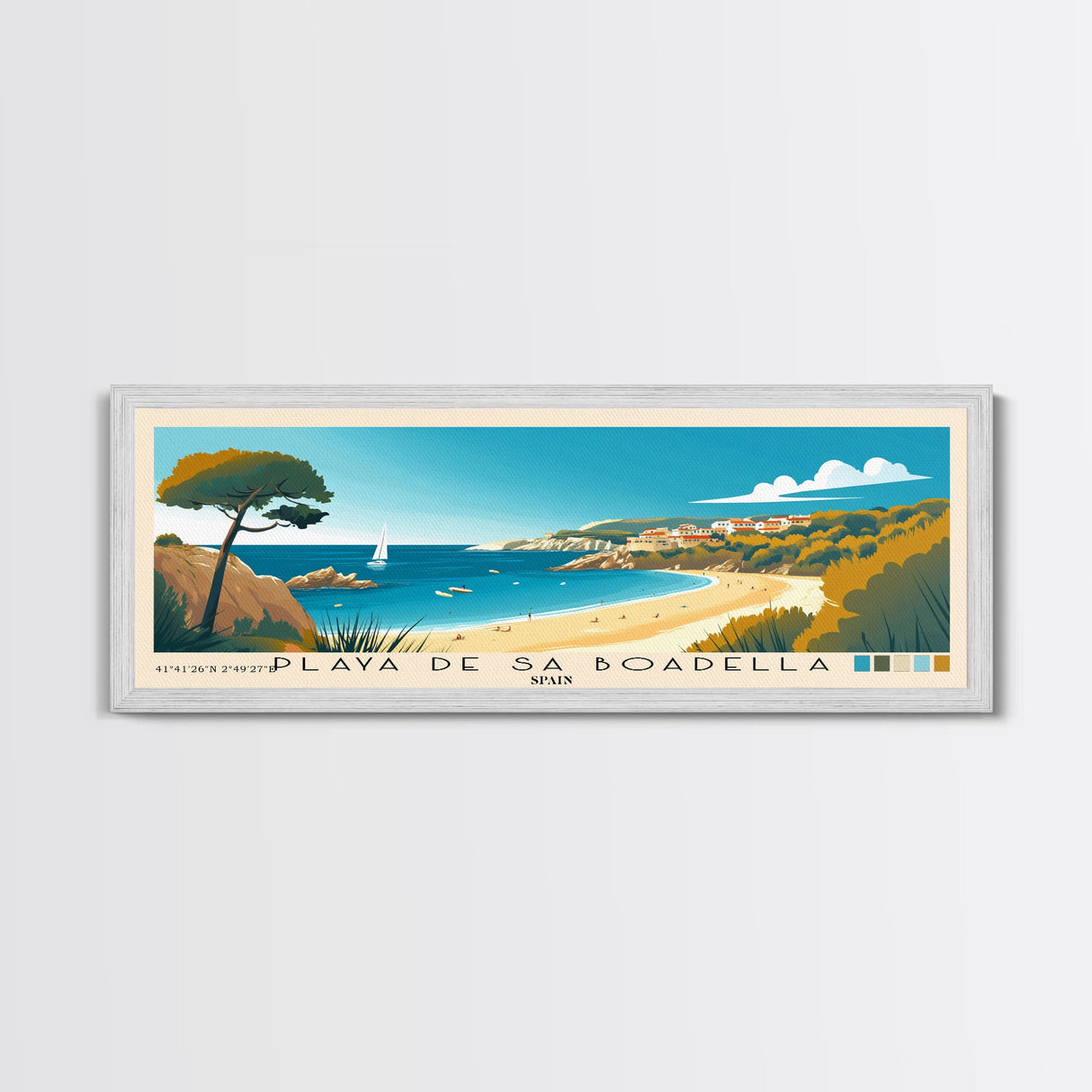 Playa de Sa Boadella, Spain Panoramic Print, Vacation Gift, Spain Wall Art, Beach Painting, Beach Decor, Beach Or Lakehouse Art