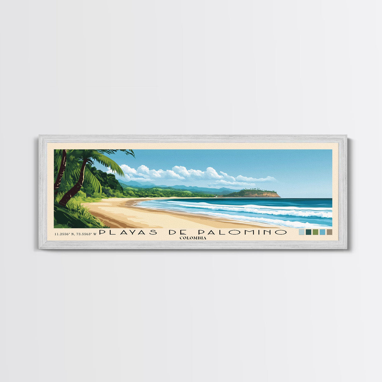 Playas de Palomino, Colombia Panoramic Beach Print, Vacation Gift, Colombia Wall Art, Framed Canvas Print, Framed Beach Painting