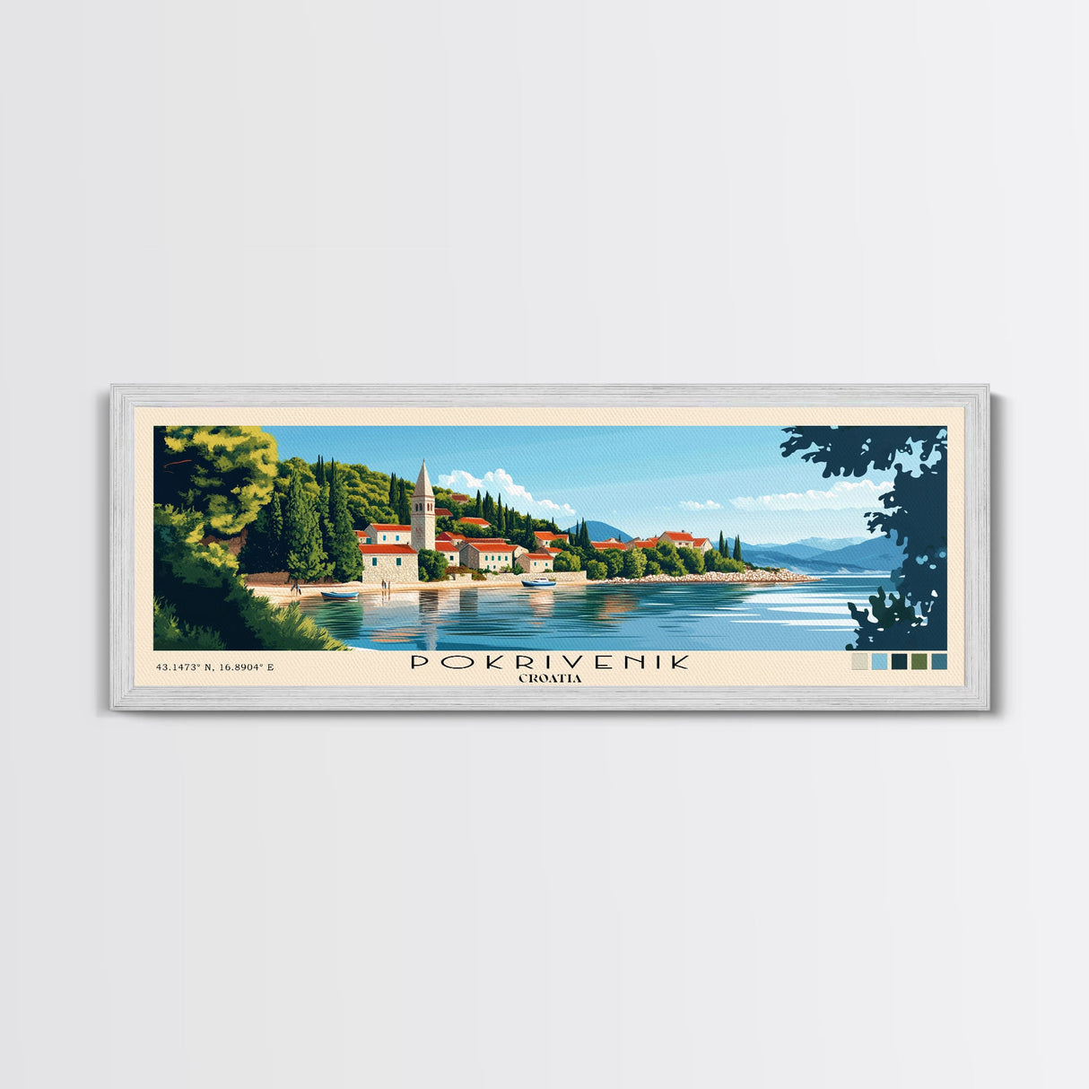 Pokrivenik, Croatia Panoramic Print, Vacation Gift, Croatia Wall Art, Beach Painting, Beach Decor, Beach Or Lakehouse Art