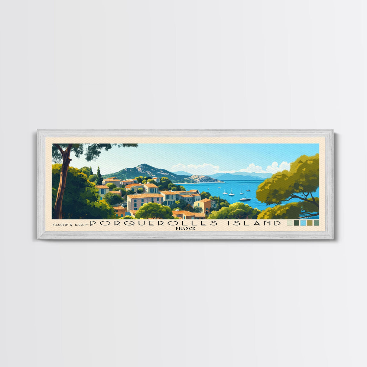 Porquerolles Island, France Panoramic Print, Vacation Gift, France Wall Art, Beach Painting, Beach Decor, Large Wall Art, Wood Frame Art