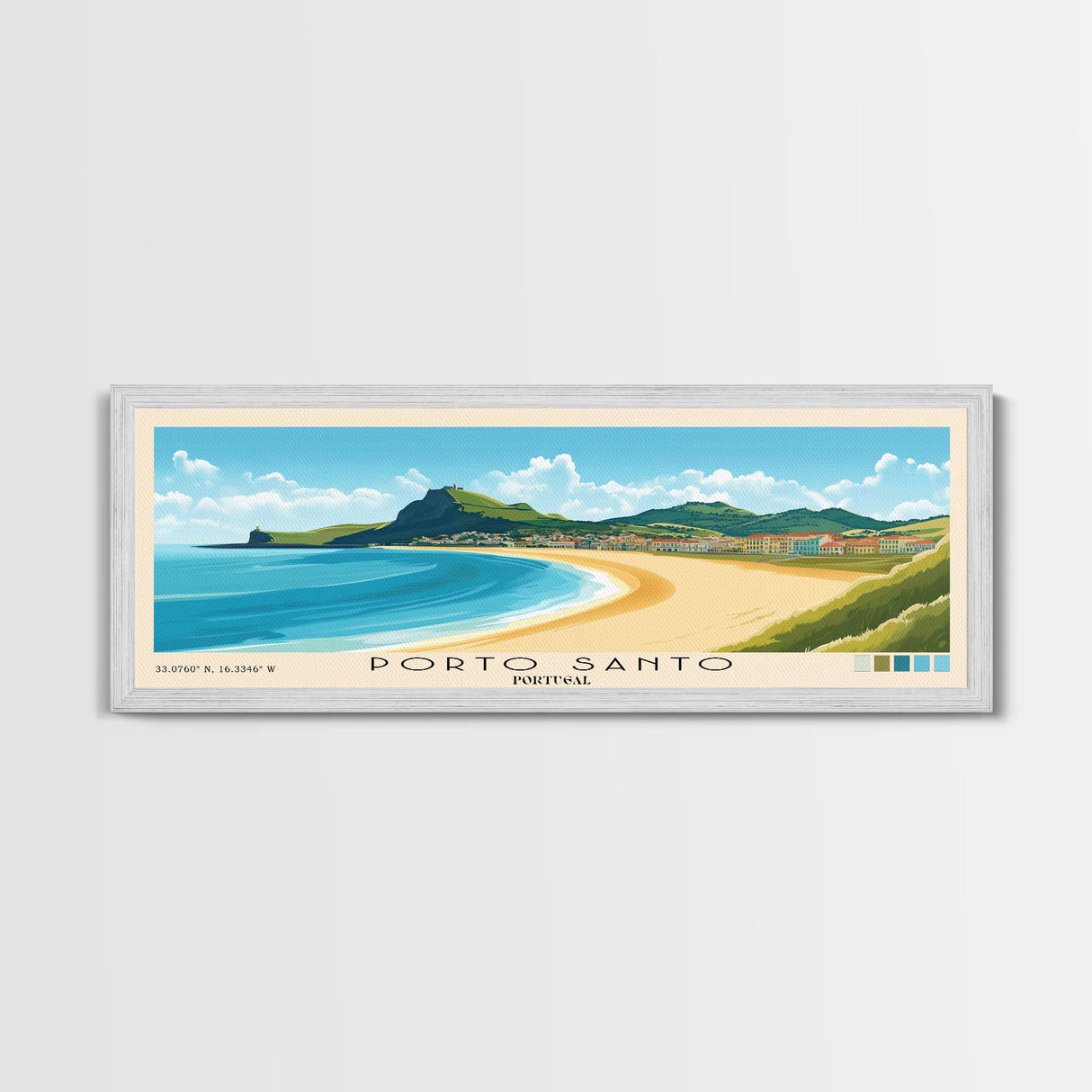 Porto Santo, Portugal Panoramic Beach Print, Vacation Gift, Portugal Wall Art, Framed Canvas Print, Framed Beach Painting