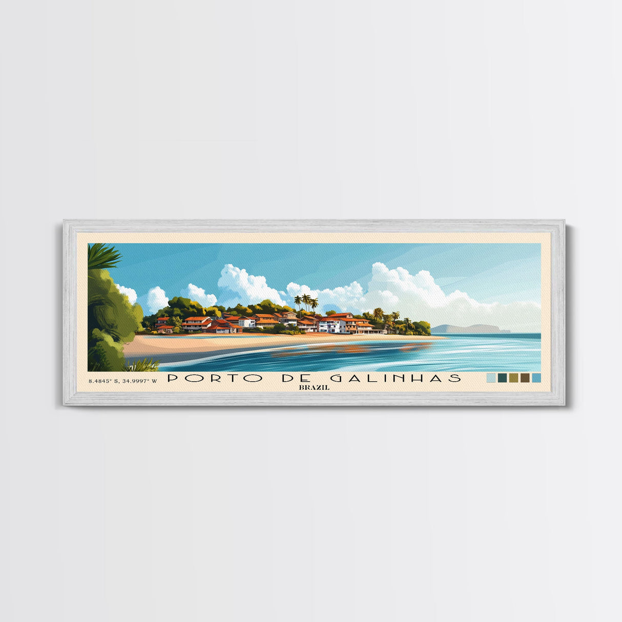 Porto de Galinhas, Brazil Panoramic Print, Vacation Gift, Brazil Wall Art, Beach Painting, Beach Decor, Large Wall Art, Wood Frame Art