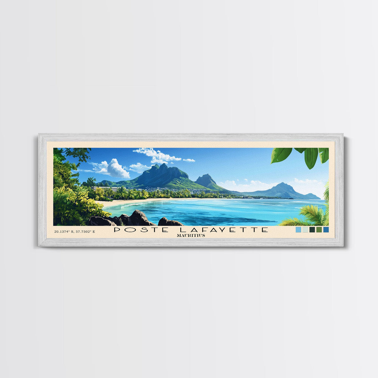 Poste Lafayette, Mauritius Panoramic Print, Vacation Gift, Mauritius Wall Art, Beach Painting, Beach Decor, Large Wall Art, Wood Frame Art