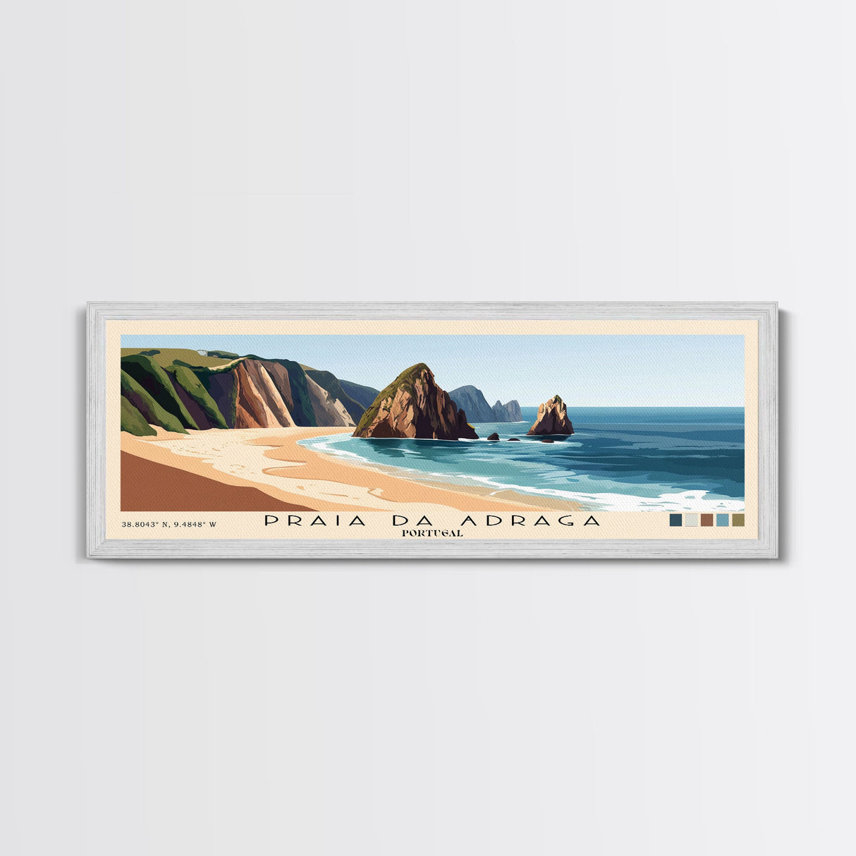 Praia da Adraga, Portugal Panoramic Print, Vacation Gift, Portugal Wall Art, Beach Painting, Beach Decor, Beach Or Lakehouse Art