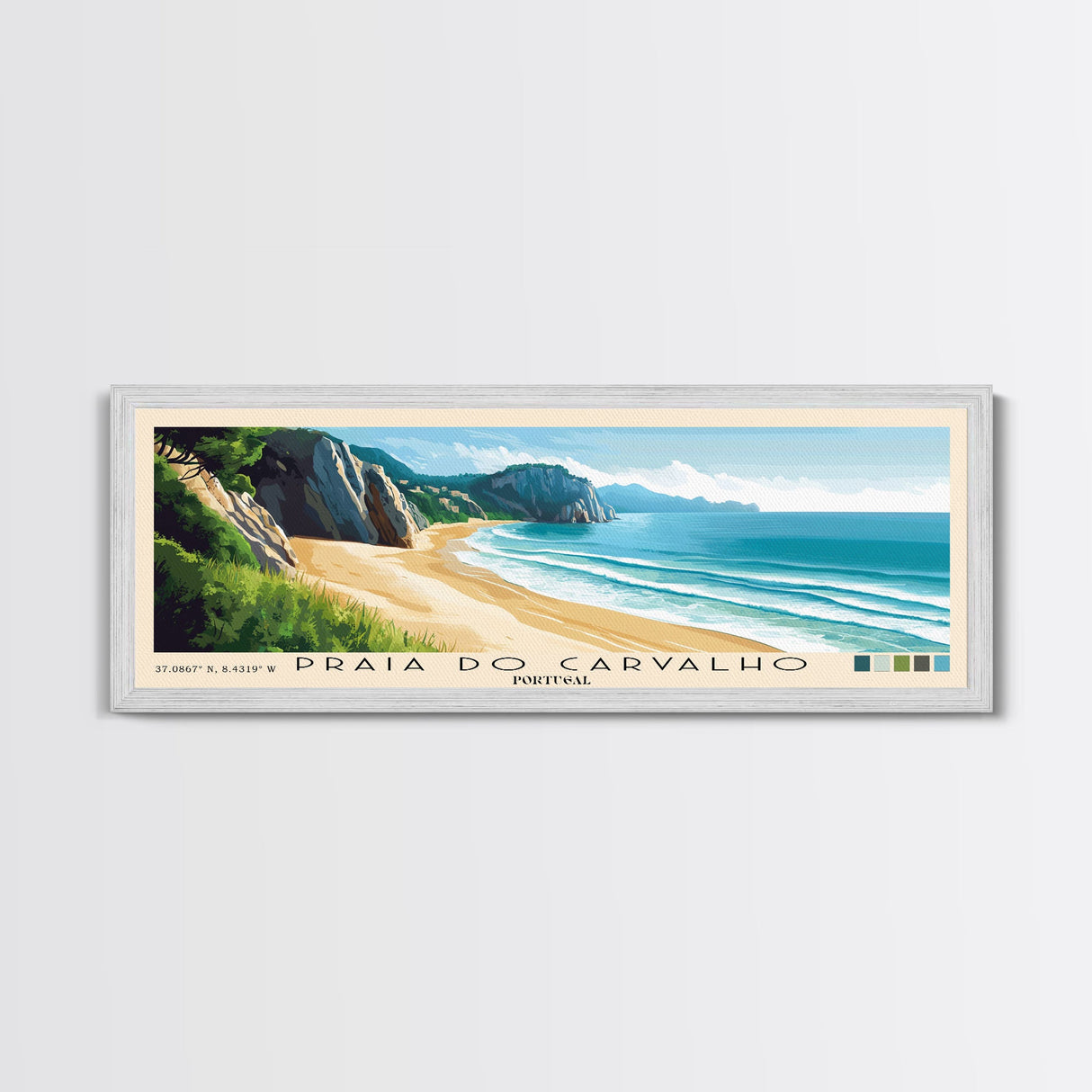 Praia do Carvalho, Portugal Panoramic Beach Print, Vacation Gift, Portugal Wall Art, Beach Painting, Beach Decor, Beach Painting