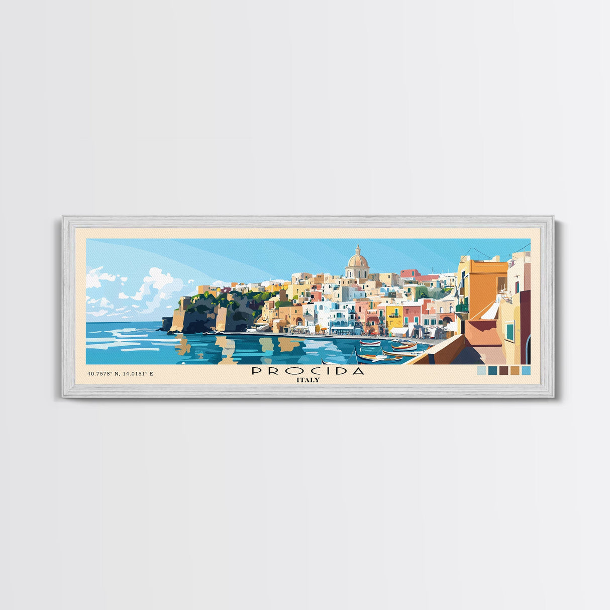 Procida, Italy Panoramic Beach Print, Vacation Gift, Italy Wall Art, Beach Painting, Beach Decor, Beach Painting